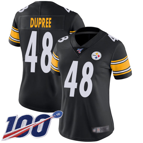 Women Pittsburgh Steelers Football #48 Limited Black Bud Dupree Home 100th Season Vapor Untouchable Nike NFL Jersey